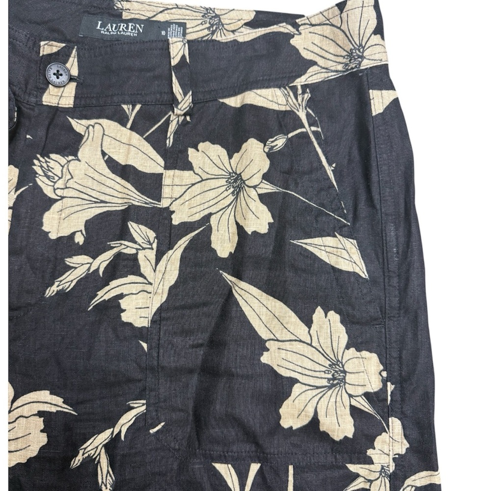 Lauren Ralph Lauren Floral Wide-Leg Linen Pants - Black & Cream - Picture 4 of 8